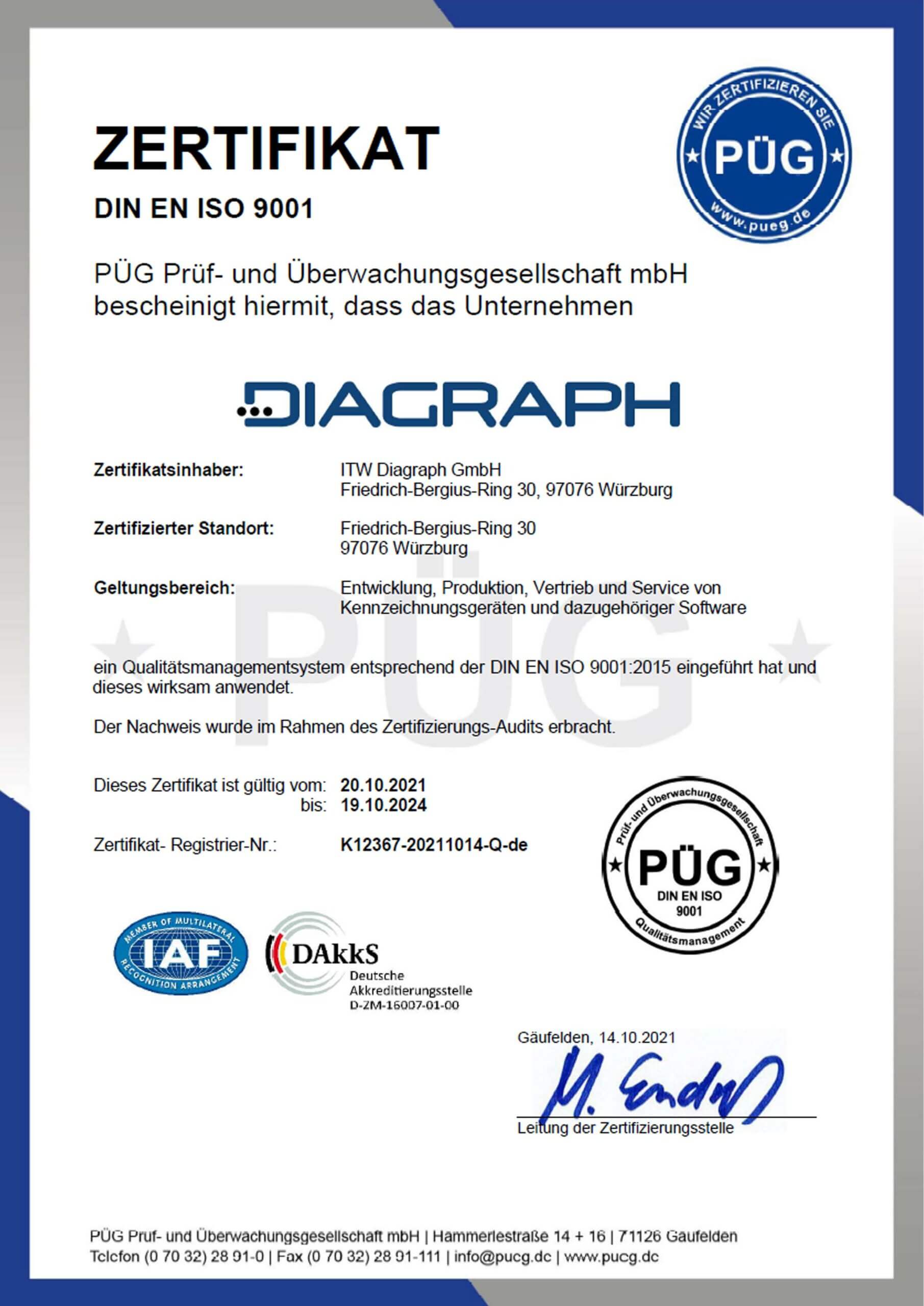 Zertifikat DIN EN ISO 9001 2024