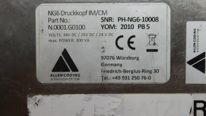 Allen NGT6 nameplate year of manufacture 2010